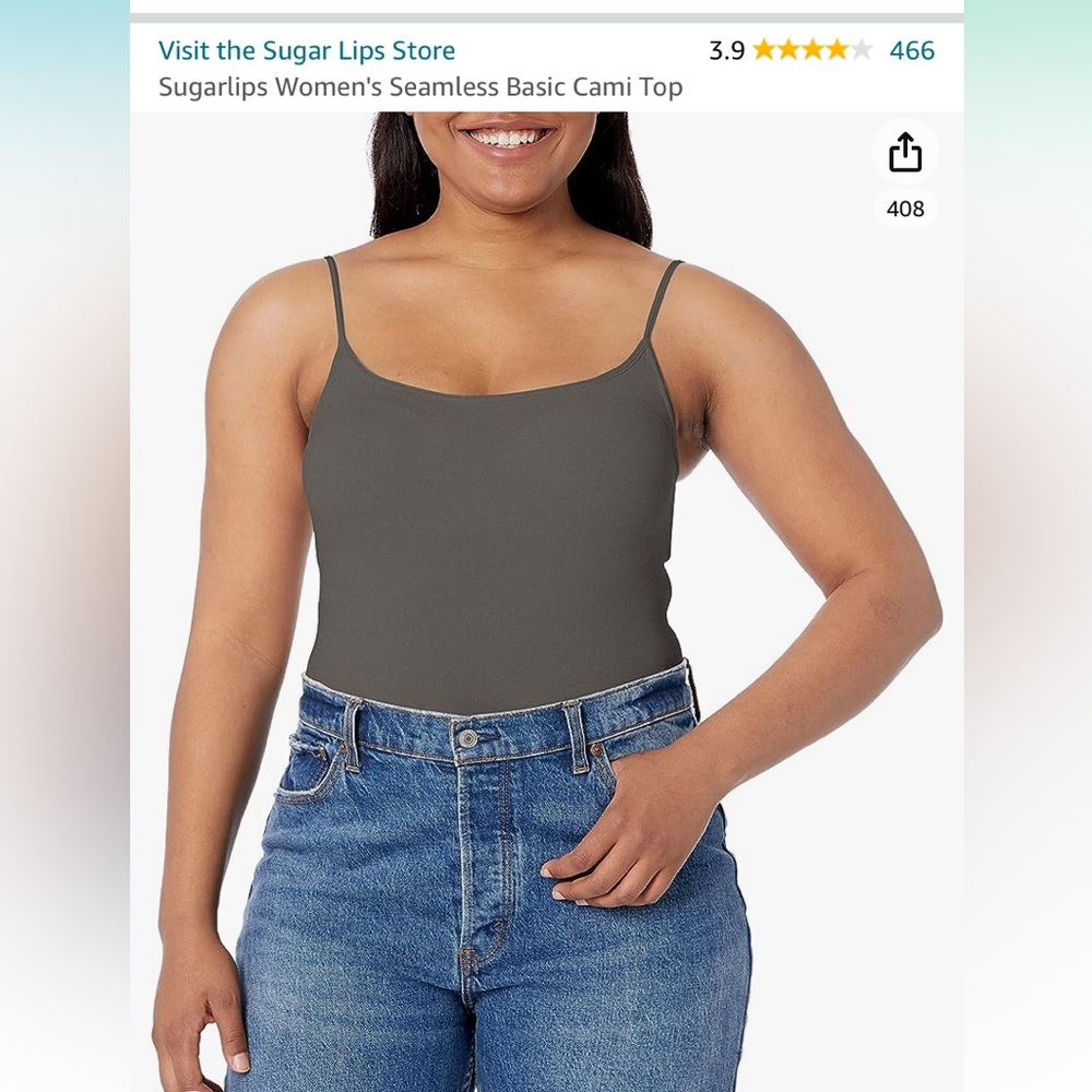NWT Sugarlips Seamless Basic Strap Tank in Dark Grey